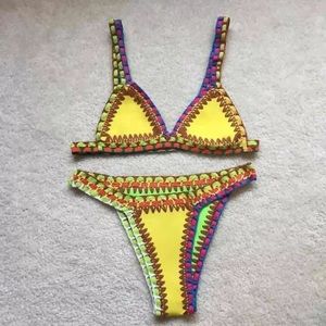 NEW Yellow/Green Crochet Neoprene Bikini